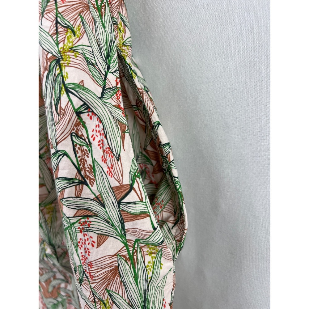 H&M Shift Dress Womens 2 Pink Green Botanical Tropical Off Shoulder Cotton Mini - Picture 8 of 10